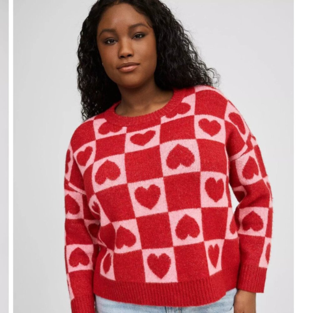 NWT Vegan Cashmere Pullover Sweater Torrid Hearts ~ Size 3